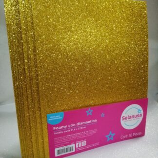 Foamy con Diamantina Tamaño Carta Amarillo 10 piezas