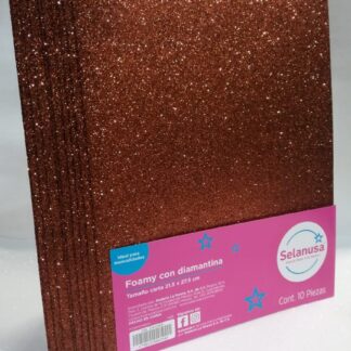 Foamy con Diamantina Tamaño Carta Café 10 piezas