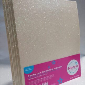 Foamy con Diamantina Nacarada Tamaño Carta Carne 10 piezas