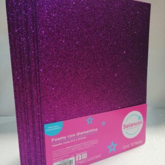 Foamy con Diamantina Tamaño Carta Morado 10 piezas