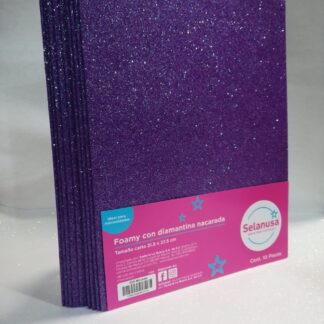 Foamy con Diamantina Nacarada Tamaño Carta Morado 10 piezas