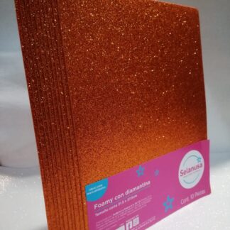 Foamy con Diamantina Tamaño Carta Naranja 10 piezas