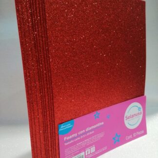 Foamy con Diamantina Tamaño Carta Rojo 10 piezas