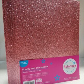 Foamy con Diamantina Tamaño Carta Rosa 10 piezas