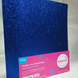 Foamy con Diamantina Tamaño Carta Azul Rey 10 piezas