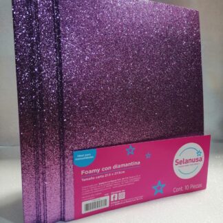 Foamy con Diamantina Tamaño Carta Lila 10 piezas