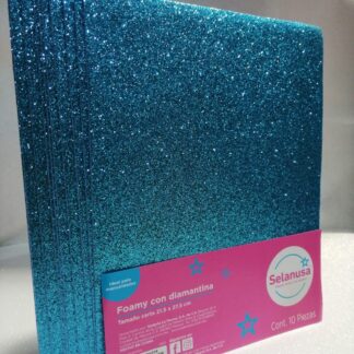 Foamy con Diamantina Tamaño Carta Turquesa 10 piezas