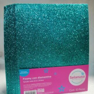 Foamy con Diamantina Tamaño Carta Verde Agua 10 piezas