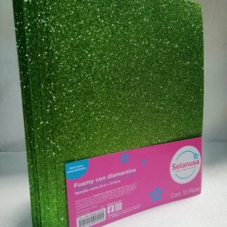 Foamy con Diamantina Tamaño Carta Verde Limón 10 piezas