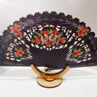 Abanico de Madera Pintado a Mano Azul Marino