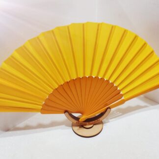 Abanico de Madera con Tela Pericón (grande) Color Amarillo