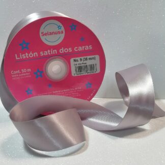 Liston Satín dos Caras Plata ancho no. 9 (38mm) x 50m de largo