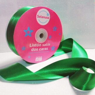 Liston Satín dos Caras Verde Bandera ancho no. 9 (38mm) x 50m de largo